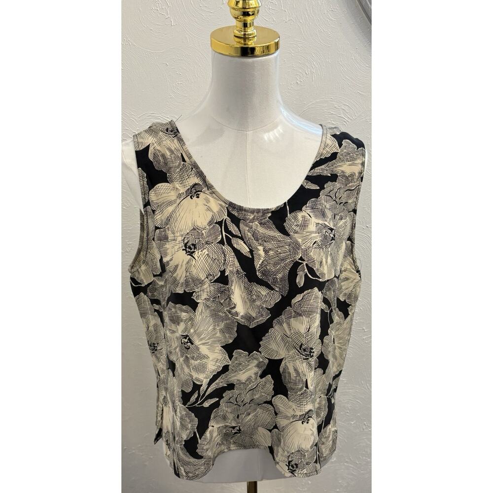 Vintage Nora Noh Women’s Black/Beige Floral Silk Tank Top Size 12